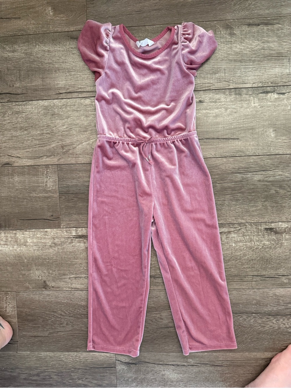 H&M Pink Velvet Short-Sleeve Pajama Jumpsuit